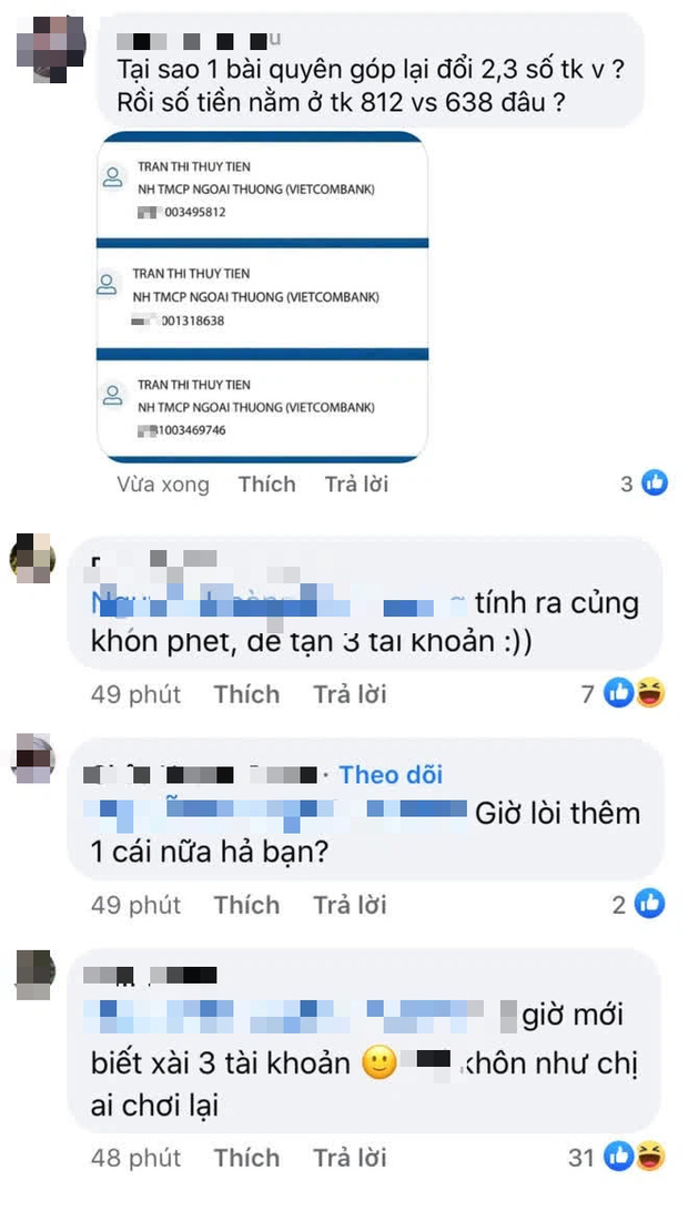 Netizen soi Thuỷ Tiên sử dụng 3 số tài khoản ngân hàng kêu gọi từ thiện nhưng chỉ sao kê 1, thực hư là gì? - Ảnh 2.