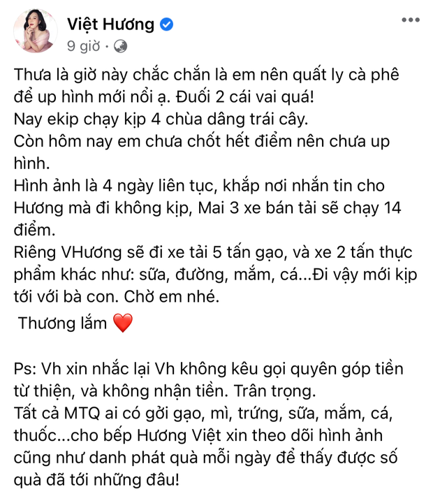 Không kêu gọi 1 đồng từ thiện, Việt Hương vẫn có hành động đáng khâm phục giữa lúc showbiz gặp bão sao kê - Ảnh 1.