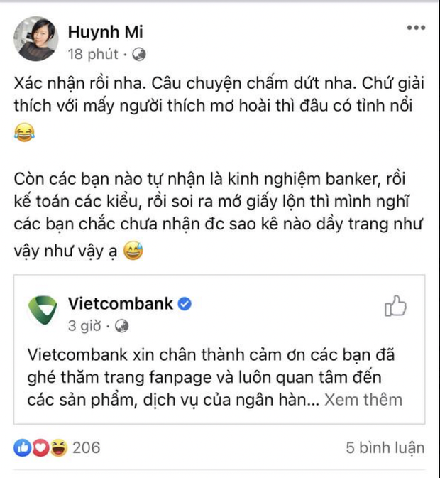 Em gái Trấn Thành mượn lời Vietcombank để “dằn mặt” người nằm mơ hoài không tỉnh và cả dân mạng nghi ngờ sao kê - Ảnh 2. Em gái Trấn Thành mượn lời Vietcombank để “dằn mặt” người nằm mơ hoài không tỉnh và cả dân mạng nghi ngờ sao kê - Ảnh 2.