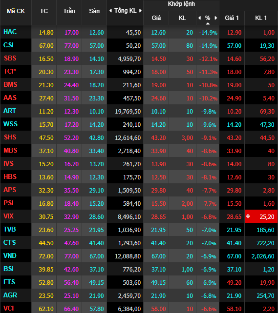  Cổ phiếu chứng khoán giảm sàn đồng loạt  - Ảnh 1.