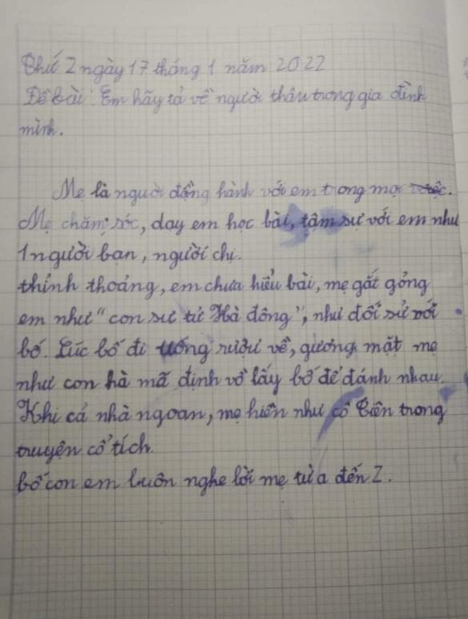  Bài văn bóc phốt mẹ của học sinh lớp 2: Gắt gỏng như sư tử Hà Đông, lúc bố đi uống rượu về mặt mẹ như con hà mã...  - Ảnh 1.