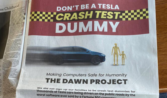 Mua nguyên trang quảng cáo trên New York Times, vị giám đốc cáo buộc Tesla đối đãi người dùng như “hình nhân thử va đập” - Ảnh 1.
