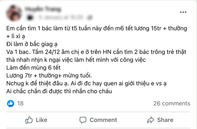  Đau đầu chuyện giúp việc ngày Tết: Trả 800k - 1,5 triệu đồng vẫn khó tìm người, lao công dọn nhà đắt sô kiếm tiền triệu mỗi ngày - Ảnh 4.