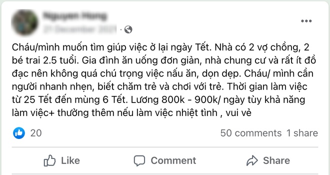  Đau đầu chuyện giúp việc ngày Tết: Trả 800k - 1,5 triệu đồng vẫn khó tìm người, lao công dọn nhà đắt sô kiếm tiền triệu mỗi ngày - Ảnh 5.