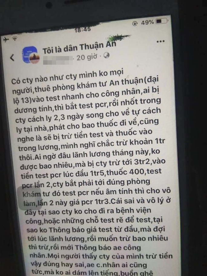 Vụ thu tiền test Covid-19 công nhân giá “cắt cổ”: Sở Y tế Bình Dương xin ý kiến Bộ Y tế để xử phạt - Ảnh 3.