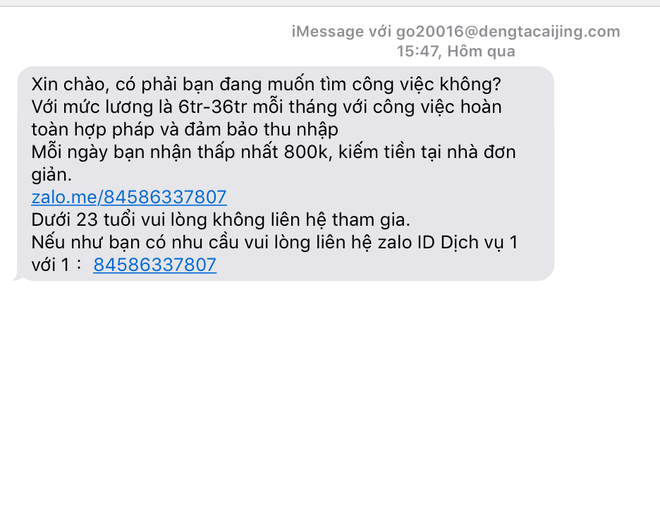 Cận Tết, xuất hiện đầy rẫy tin nhắn mời gọi tham gia đa cấp với thu nhập khủng trên iMessage, người dùng dễ mắc bẫy?  - Ảnh 3.