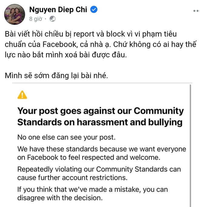 Đăng bài về bé gái 8 tuổi, Facebook MC Diệp Chi bị khóa 5 ngày, hé lộ nguyên nhân - Ảnh 3.