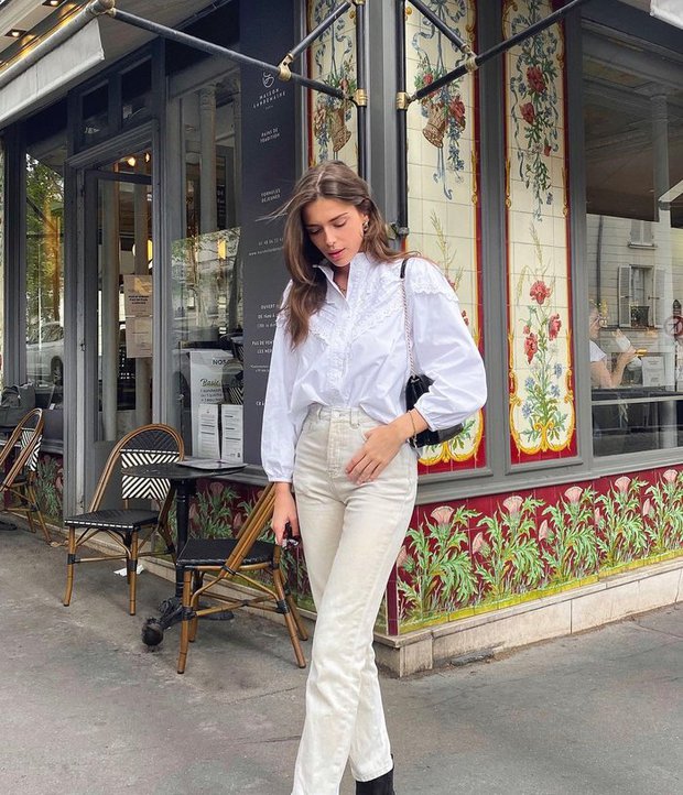 Học các cô nàng Pháp cách mặc đẹp quần jeans trắng - Ảnh 2.