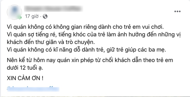 Quán cà phê tuyên bố miễn tiếp khách dưới 12 tuổi gây tranh cãi: Người đồng tình, kẻ phản đối gay gắt - Ảnh 2.