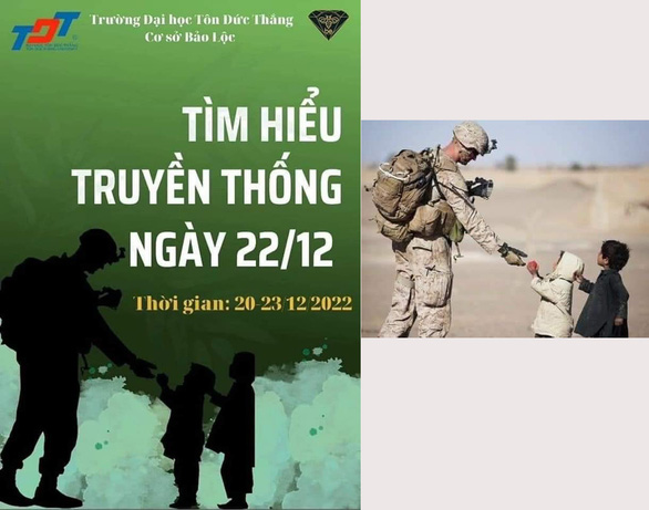 Vụ banner có hình lính Mỹ: Trường đại học Tôn Đức Thắng nói sinh viên đăng hình chưa được duyệt - Ảnh 1.