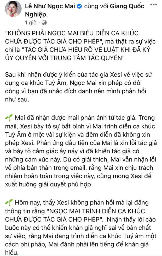  O Sen Ngọc Mai đáp trả đanh thép khi bị tố hát chưa xin phép, ông xã Quốc Nghiệp cũng có động thái bảo vệ nóc nhà! - Ảnh 4.