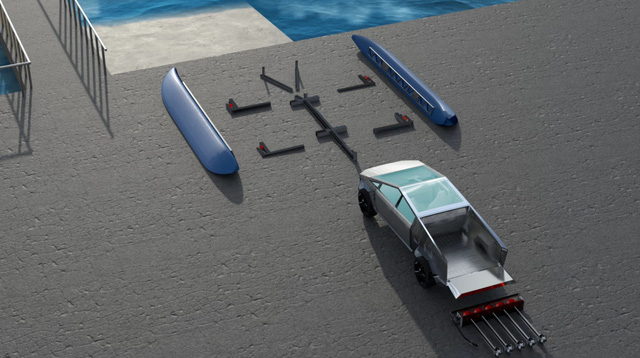 Ngắm ý tưởng xe đa năng, vừa là một chiếc xe tải Cybertruck vừa là một con tàu cánh ngầm - Ảnh 2.