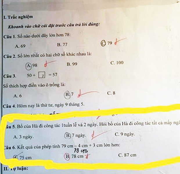 Bài Toán 78 = &gt; 75 của học sinh bị gạch sai, cô giáo đưa ra đáp án làm dân tình hết hiểu nổi - Ảnh 1.