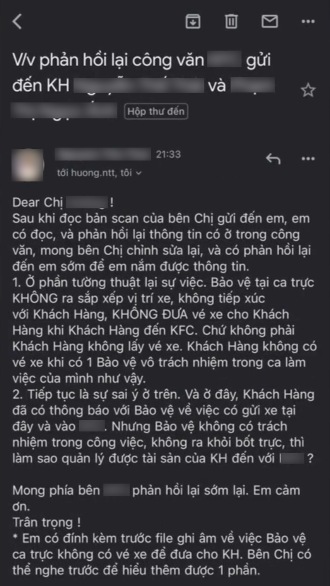 Đi ăn gà rán phải trả cái giá hơn 120 triệu: Thêm 1 người bị mất xe SH khi đi ăn, bức xúc vì cửa hàng và công ty bảo vệ đùn đẩy trách nhiệm - Ảnh 4.