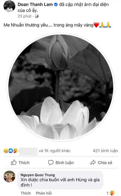 Thanh Lam báo tin mẹ chồng mới qua đời, Quốc Trung gửi lời nhắn nhủ - Ảnh 1. Thanh Lam báo tin mẹ chồng mới qua đời, Quốc Trung gửi lời nhắn nhủ - Ảnh 1.