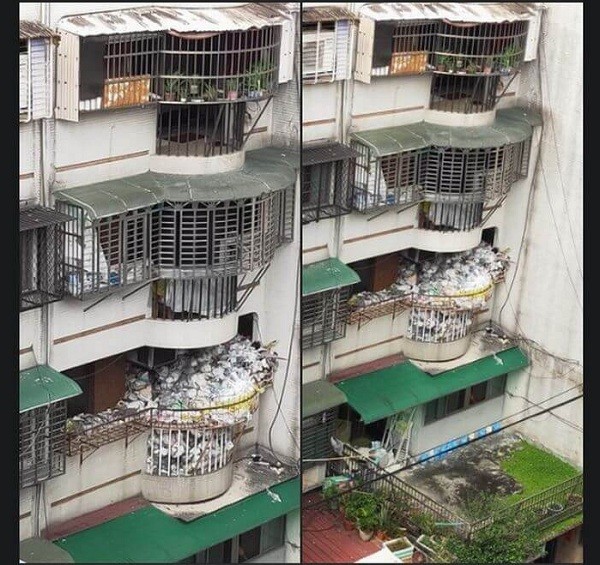 Shocked at the sight of a mountain of garbage spilling out onto the balcony of the apartment - Photo 1.