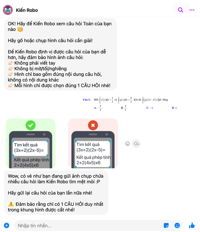 Cách giải bài tập Toán, Tiếng Anh, Vật lý cực nhanh ngay trên Messenger, hay dở thế nào? - Ảnh 4.