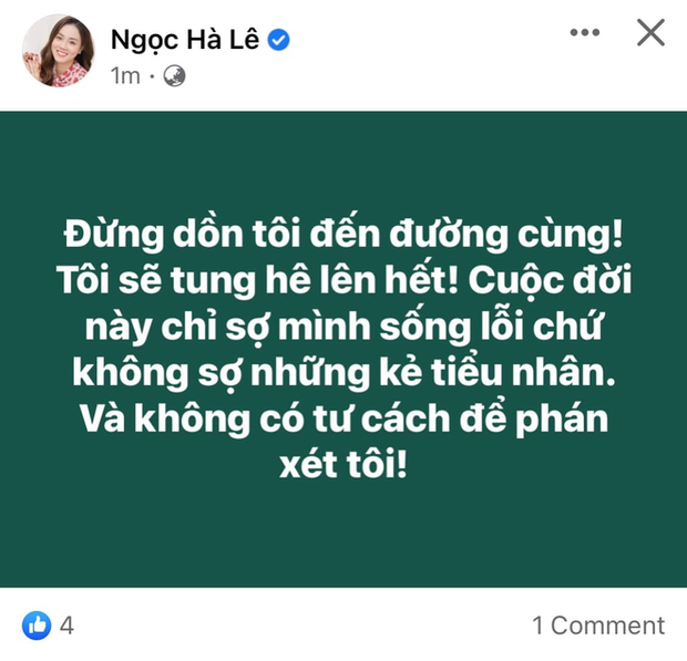 Bà xã Công Lý đăng đàn ám chỉ ai đó là kẻ tiểu nhân, kèm lời đe doạ cực gắt nếu bị dồn đến đường cùng - Ảnh 1.