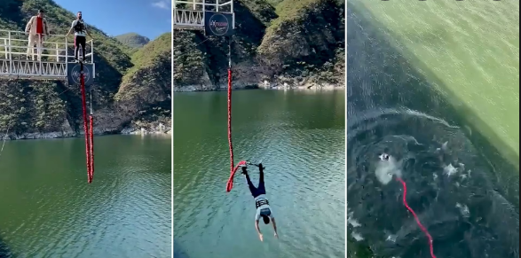 Thót tim màn nhảy Bungee từ độ cao 40 mét bất ngờ dây bị đứt - Ảnh 1.