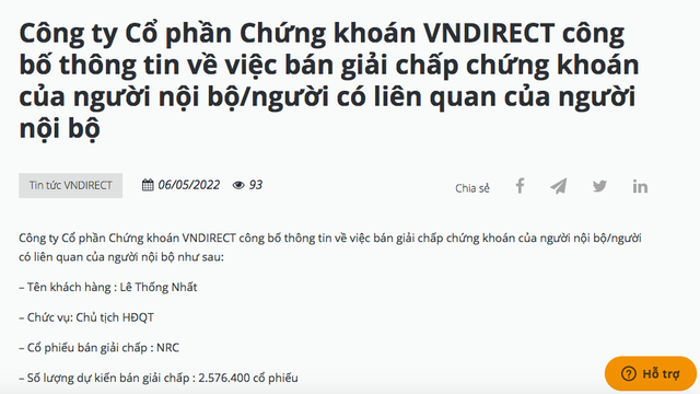  Chủ tịch Tập đoàn Danh Khôi (NRC) bị VNDIRECT “call margin”  - Ảnh 1.