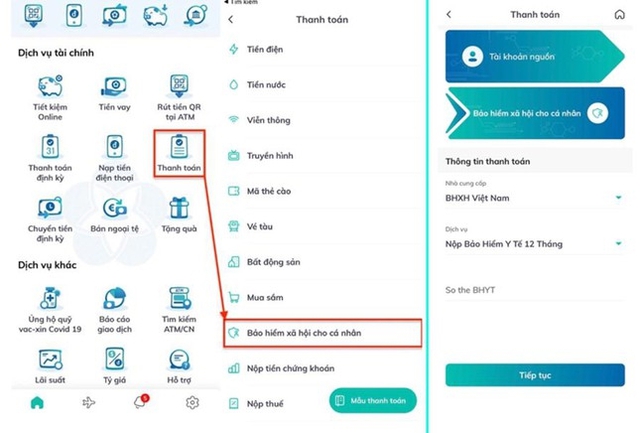 Cách đóng BHXH tự nguyện, gia hạn BHYT hộ gia đình online đơn giản thông qua app ngân hàng  - Ảnh 4.