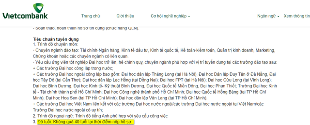 Thực hư về chuyện Vietcombank nâng trần độ tuổi tuyển dụng lên mốc 40 tuổi?  - Ảnh 1.