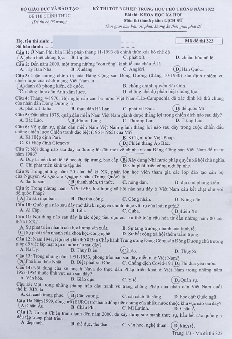 Đề thi v&agrave; đ&aacute;p &aacute;n m&ocirc;n Lịch sử tốt nghiệp THPT năm 2022 - Ảnh 11.