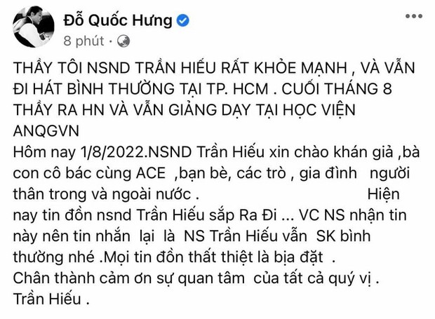 Vợ NSND Trần Hiếu bác tin đồn nghệ sĩ ốm thập tử nhất sinh, khó qua khỏi - Ảnh 2.