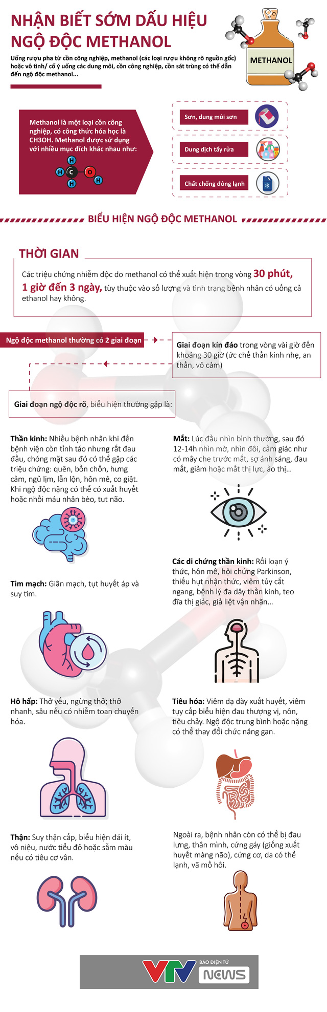 [Infographic] Dấu hiệu nhận biết sớm ngộ độc methanol - Ảnh 1.