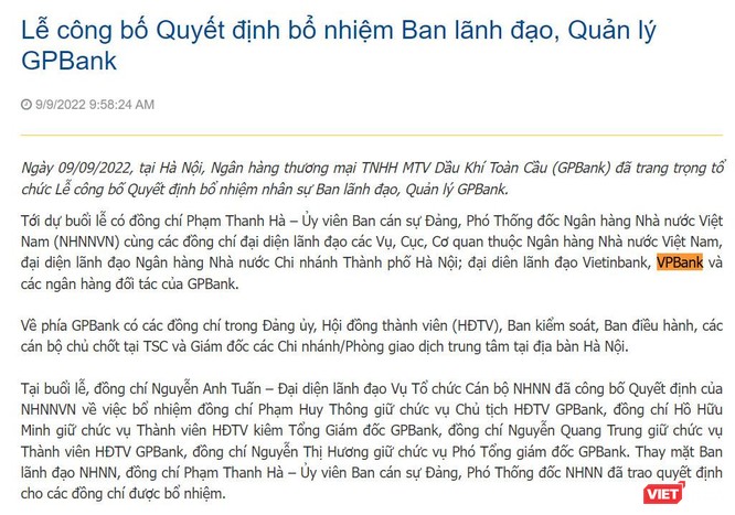 Ông Phạm Huy Thông làm Chủ tịch GPBank - Ảnh 2. Ông Phạm Huy Thông làm Chủ tịch GPBank - Ảnh 2.