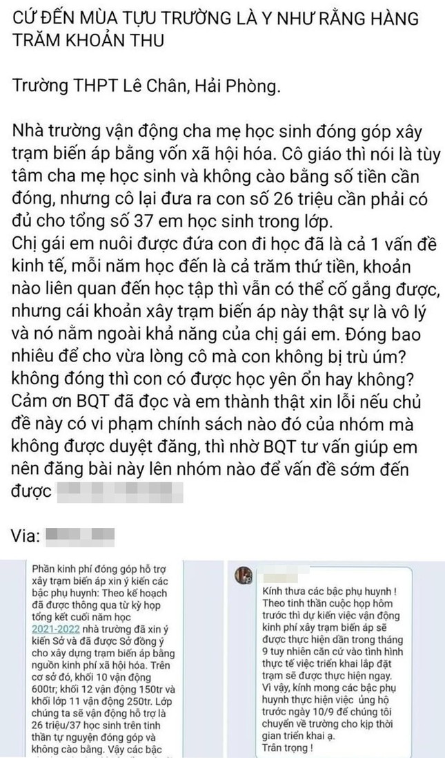 Hải Phòng: Bức xúc vì con vừa vào lớp 10, phải góp tiền xây trạm biến áp cho trường - Ảnh 1.