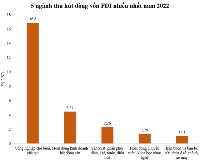 5 ngành thu hút vốn đầu tư nước ngoài nhiều nhất cả nước năm 2022 - Ảnh 1.