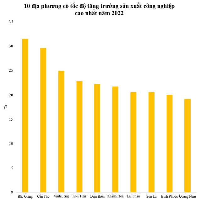 Thành phố trực thuộc TW duy nhất lọt top 10 địa phương dẫn đầu tốc độ tăng trưởng sản xuất công nghiệp năm 2022 - Ảnh 1.