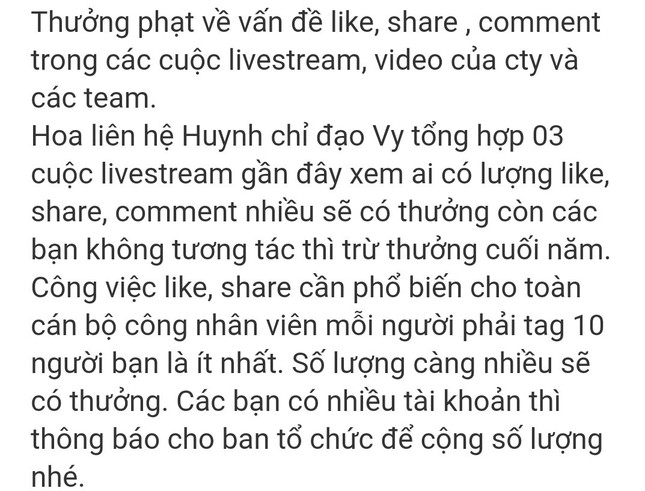 Thực hư thông tin bị cắt thưởng Tết vì không like, không share livestream của giám đốc - Ảnh 1.