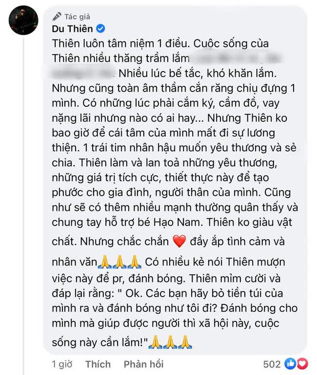 Du Thiên ủng hộ gia đình bé ở Đồng Tháp 20 triệu, phản ứng của netizen thế nào? - Ảnh 4.