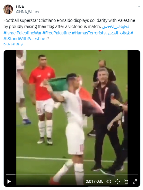 Xuất hiện video “siêu sao Cristiano Ronaldo vẫy cờ ủng hộ người Palestine trong cuộc xung đột Israel - Hamas”, thực hư ra sao? - Ảnh 3.