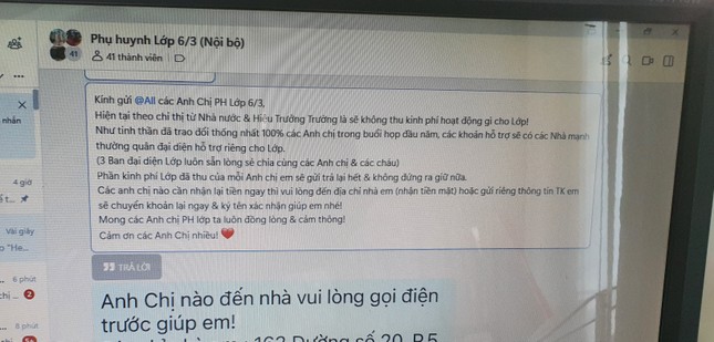 Sau lệnh cấm thu, nhiều trường học ở TPHCM vội vàng trả lại tiền quỹ lớp - Ảnh 1.