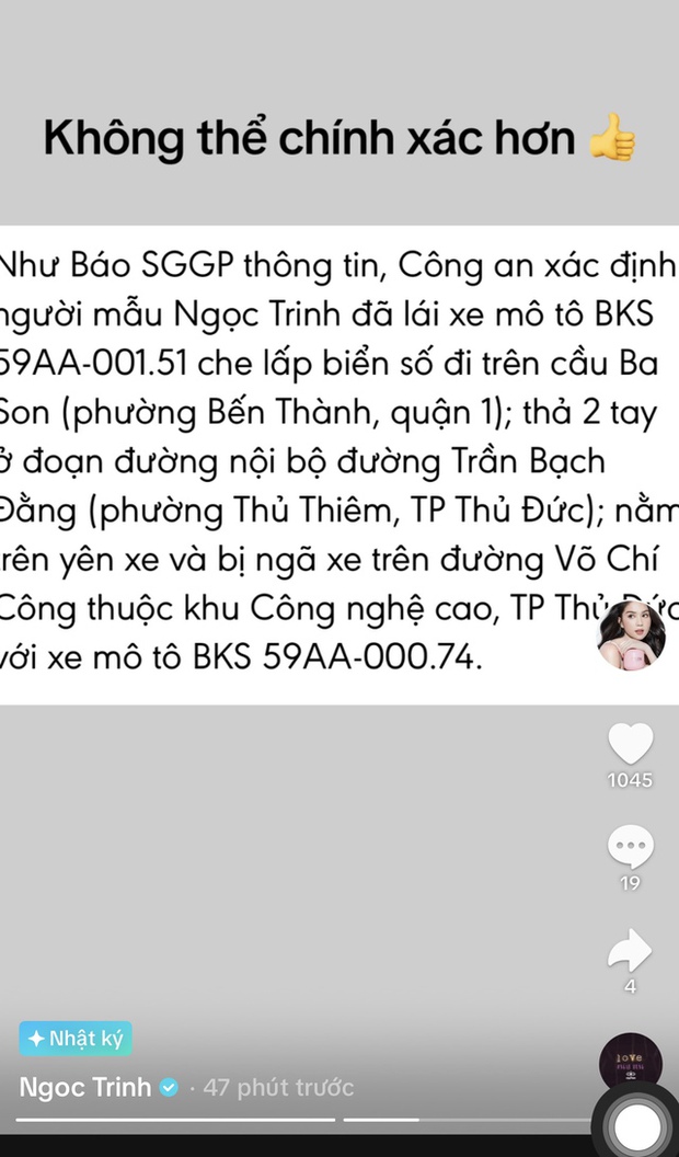 Bị xử phạt hành chính vì diễn xiếc trên moto, Ngọc Trinh có động thái gì? - Ảnh 3.