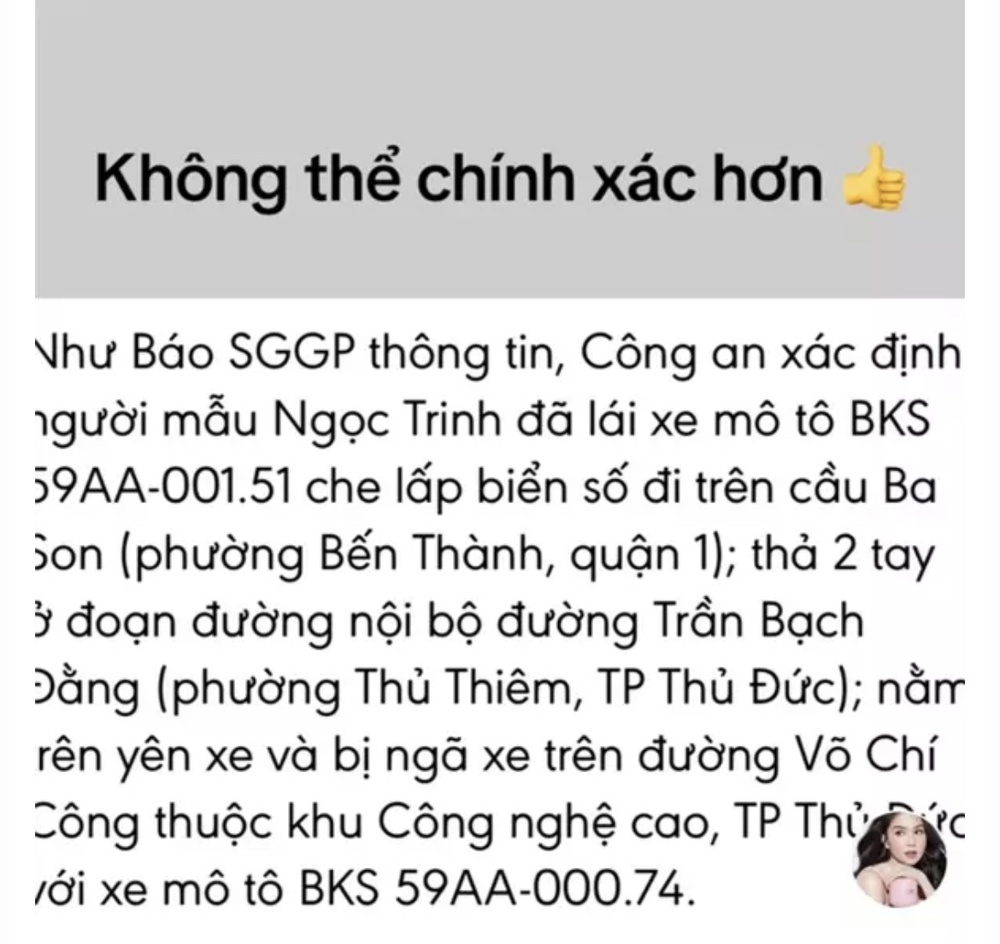 Người mẫu làm xiếc trên đường: Phản ứng của Ngọc Trinh sau khi bị phạt - Ảnh 1.