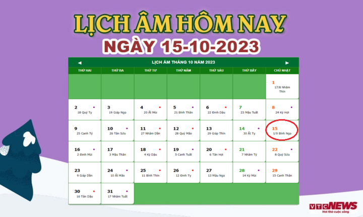 Lịch âm 15/10 - Âm lịch hôm nay 15/10 chính xác nhất - lịch vạn niên 15/10/2023 - Ảnh 1.