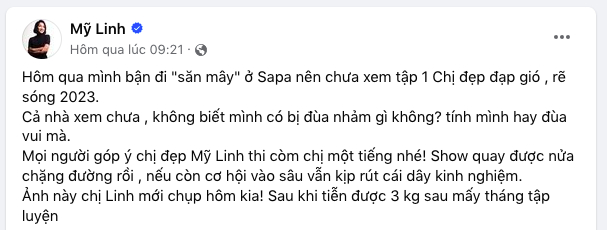 Mỹ Linh đăng đàn nhắc thẳng chuyện đùa nhảm với Lệ Quyên, làm lộ luôn kết quả show Chị đẹp đạp gió rẽ sóng - Ảnh 1.