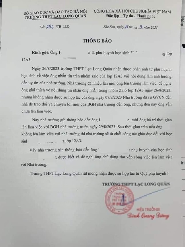  Lý do thực sự việc Trường Lạc Long Quân đuổi học sinh và mời phụ huynh đến làm việc là gì?  - Ảnh 2.