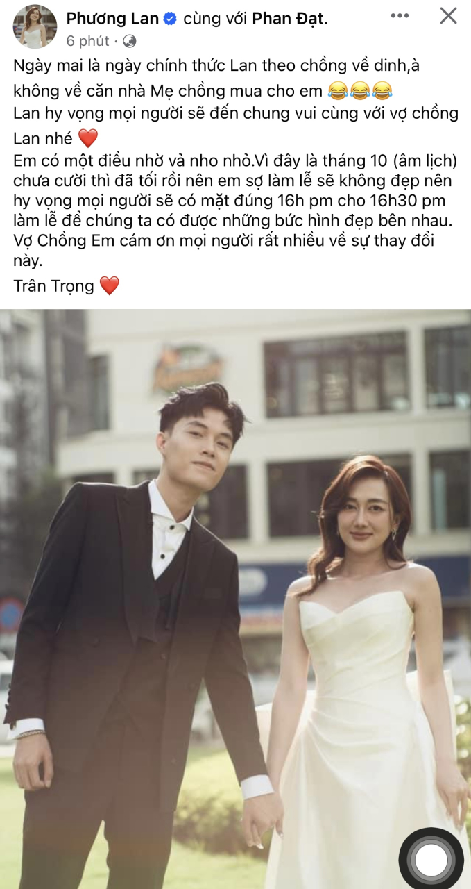 Trước ngày theo chàng về dinh, cô dâu Phương Lan nhắn gửi 1 thay đổi quan trọng tới các khách mời - Ảnh 1. Trước ngày theo chàng về dinh, cô dâu Phương Lan nhắn gửi 1 thay đổi quan trọng tới các khách mời - Ảnh 1.