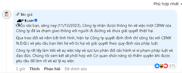  Vụ nam thanh niên gây tai nạn rồi bỏ chạy gây bức xúc ở Hà Nội: Một công ty lên tiếng - Ảnh 2.