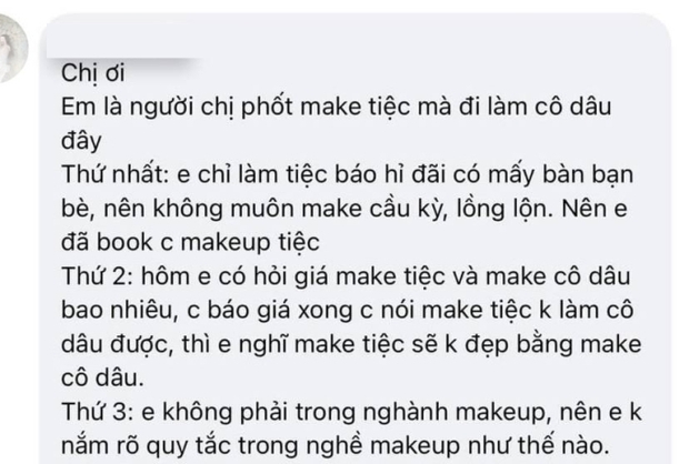 Vụ thợ makeup tố khách “khôn lỏi” đang ầm ĩ MXH lúc này: Xuất hiện lời giải thích được cho là của cô dâu? - Ảnh 2. Vụ thợ makeup tố khách “khôn lỏi” đang ầm ĩ MXH lúc này: Xuất hiện lời giải thích được cho là của cô dâu? - Ảnh 2.