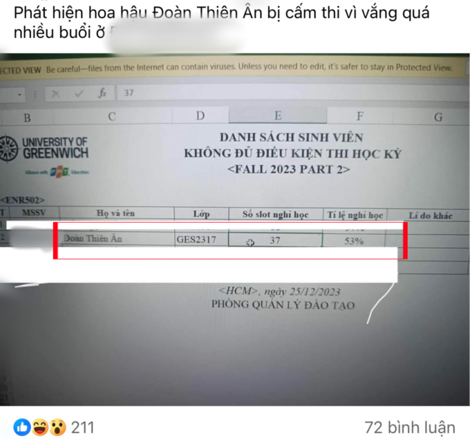 Rộ tin Hoa hậu Đoàn Thiên Ân bị cấm thi, nguyên do vì nghỉ học quá số buổi quy định để chạy show?- Ảnh 1.