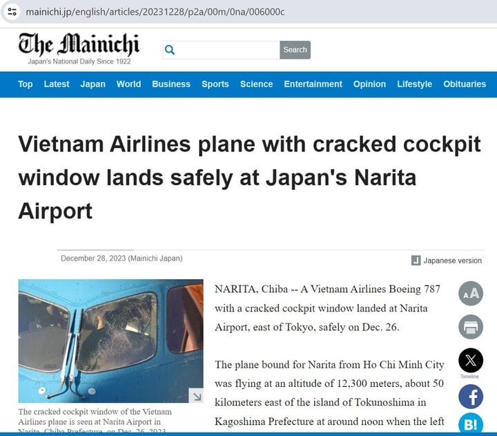 Báo Nhật: Máy bay Vietnam Airlines nứt kính buồng lái, hạ cánh an toàn ở Nhật- Ảnh 3.