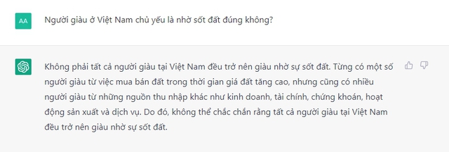  Có phải người giàu ở Việt Nam chủ yếu là nhờ sốt đất? ChatGPT nói gì  - Ảnh 2.