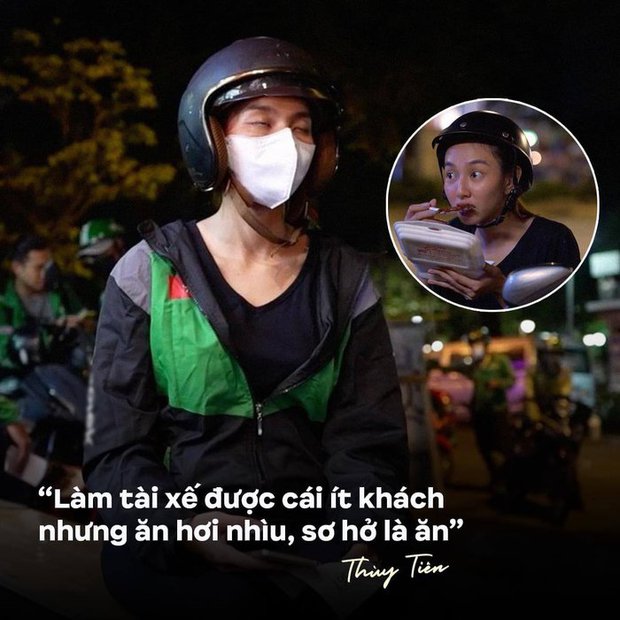 Hoa hậu Thùy Tiên hết quét rác, bán khô mực lại trùm kín chạy xe ôm công nghệ - Ảnh 1.