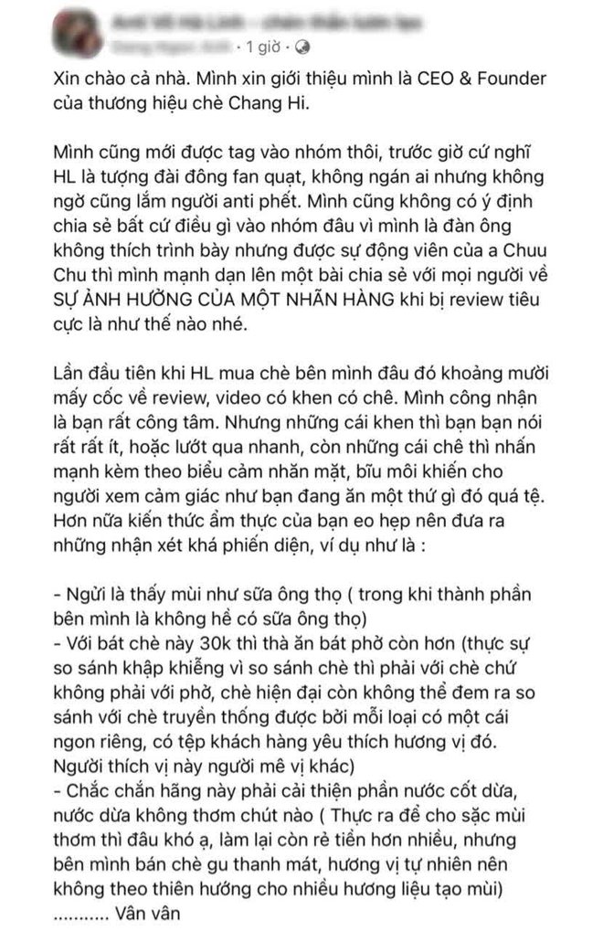  Giữa bão drama của “chiến thần” Hà Linh, tiệm chè Chang Hi bày tỏ nỗi lòng nhưng lại bị cộng đồng mạng phản bác “cũng một chín một mười cả thôi” - Ảnh 4.